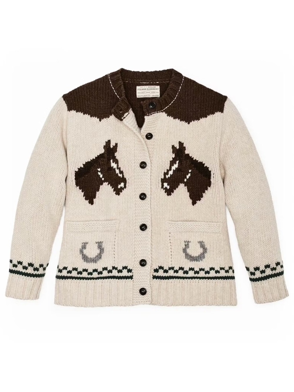 Filson equestrian horse cardigan 100% virgin wool made in Italy RARE women’s M - Picture 2 of 9